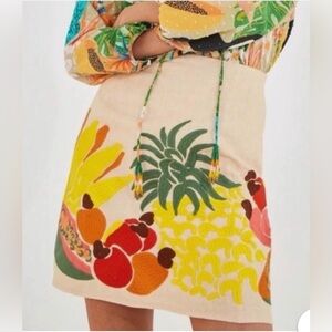 NWT Farm Rio Embroidered Linen Fruit Mini Skirt